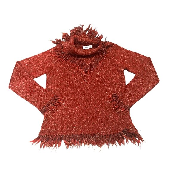 Cato Size S Rusted Red Boucle Fringe Mockneck Sweater Cozy Western Cowgirlcore - Picture 9 of 12